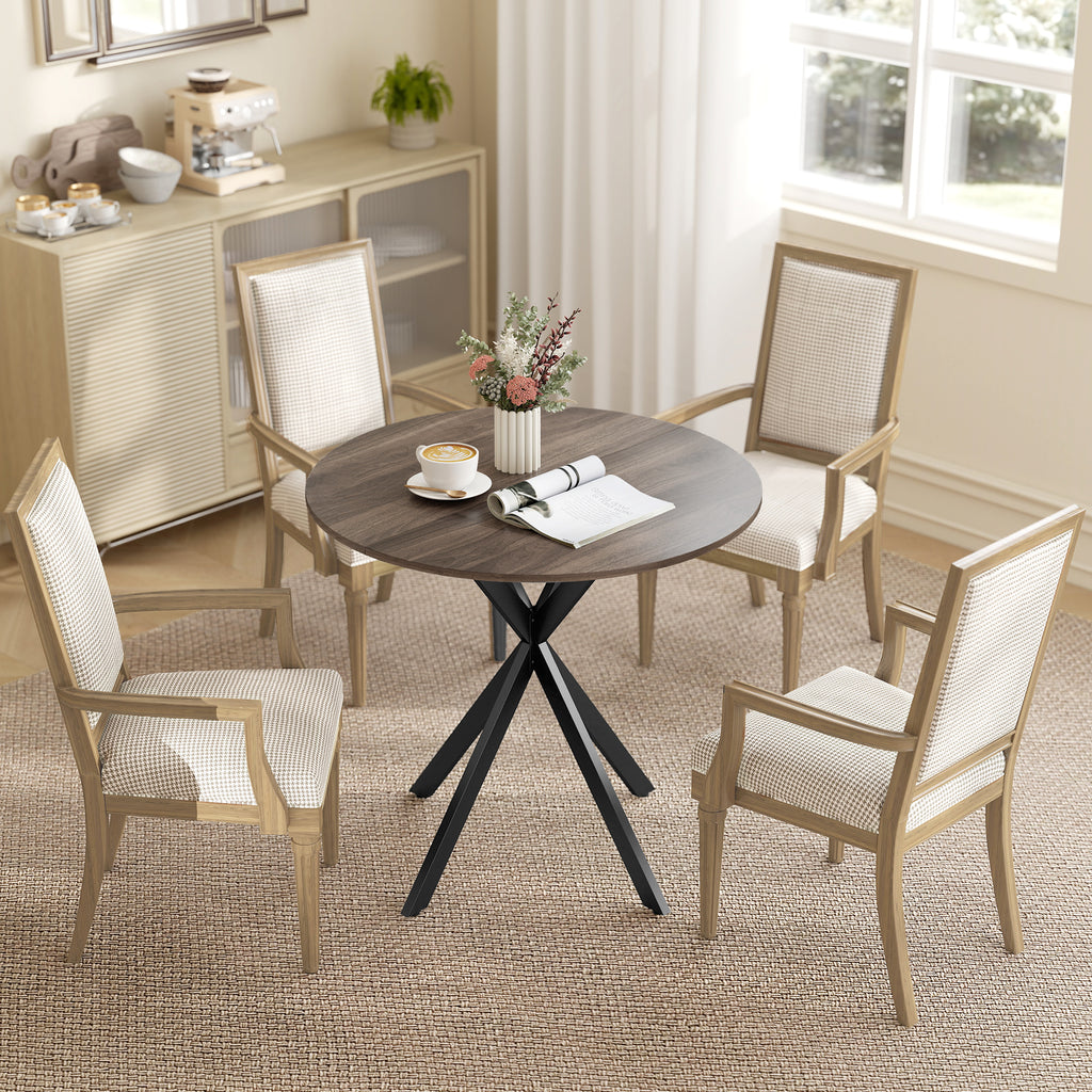 HOMCOM Industrial Style Round Dining Table with Steel Cross Legs, Ø80x75 cm, Brown