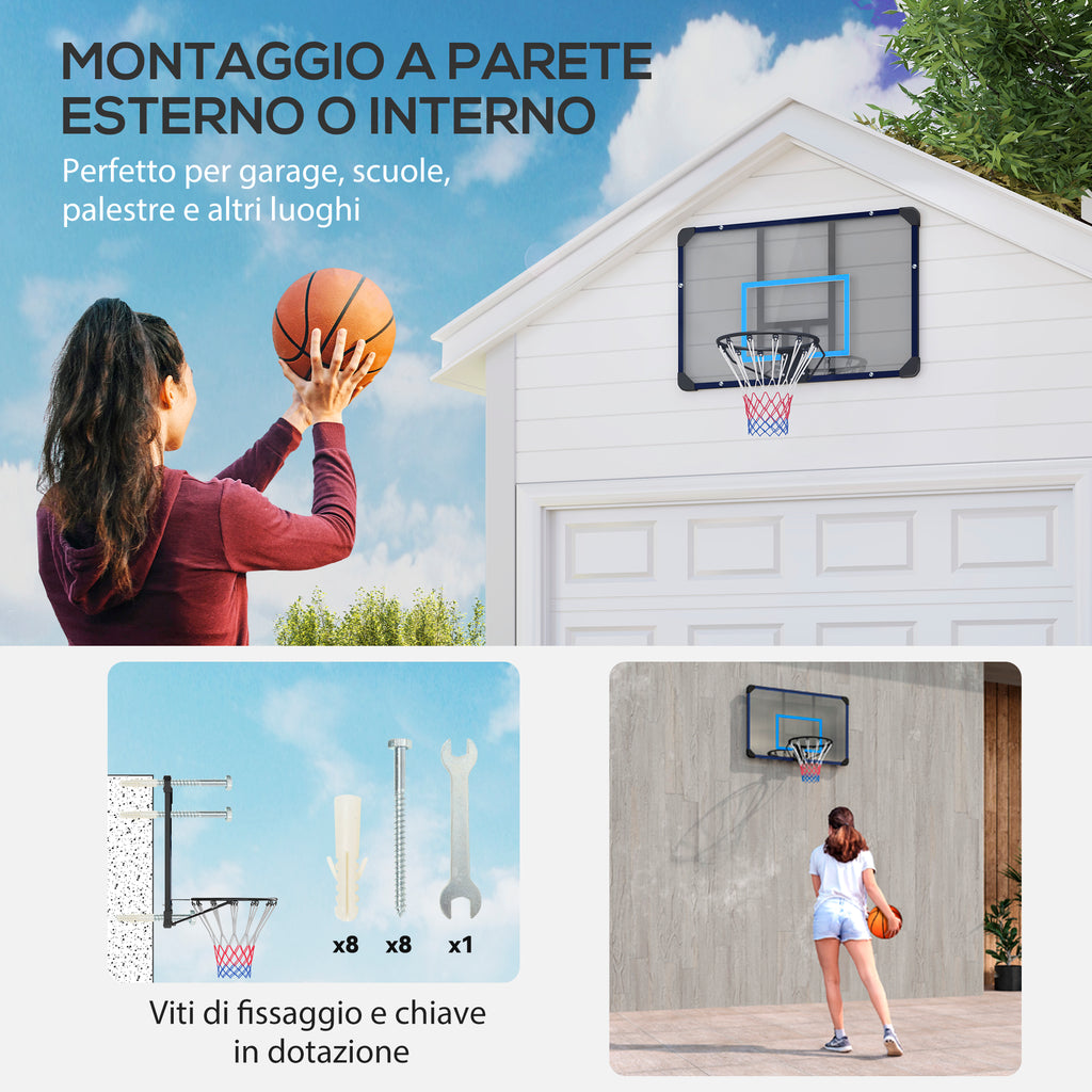 SPORTNOW Wall Basketball Hoop with Unbreakable Backboard and Steel Rim, 113x61x73 cm