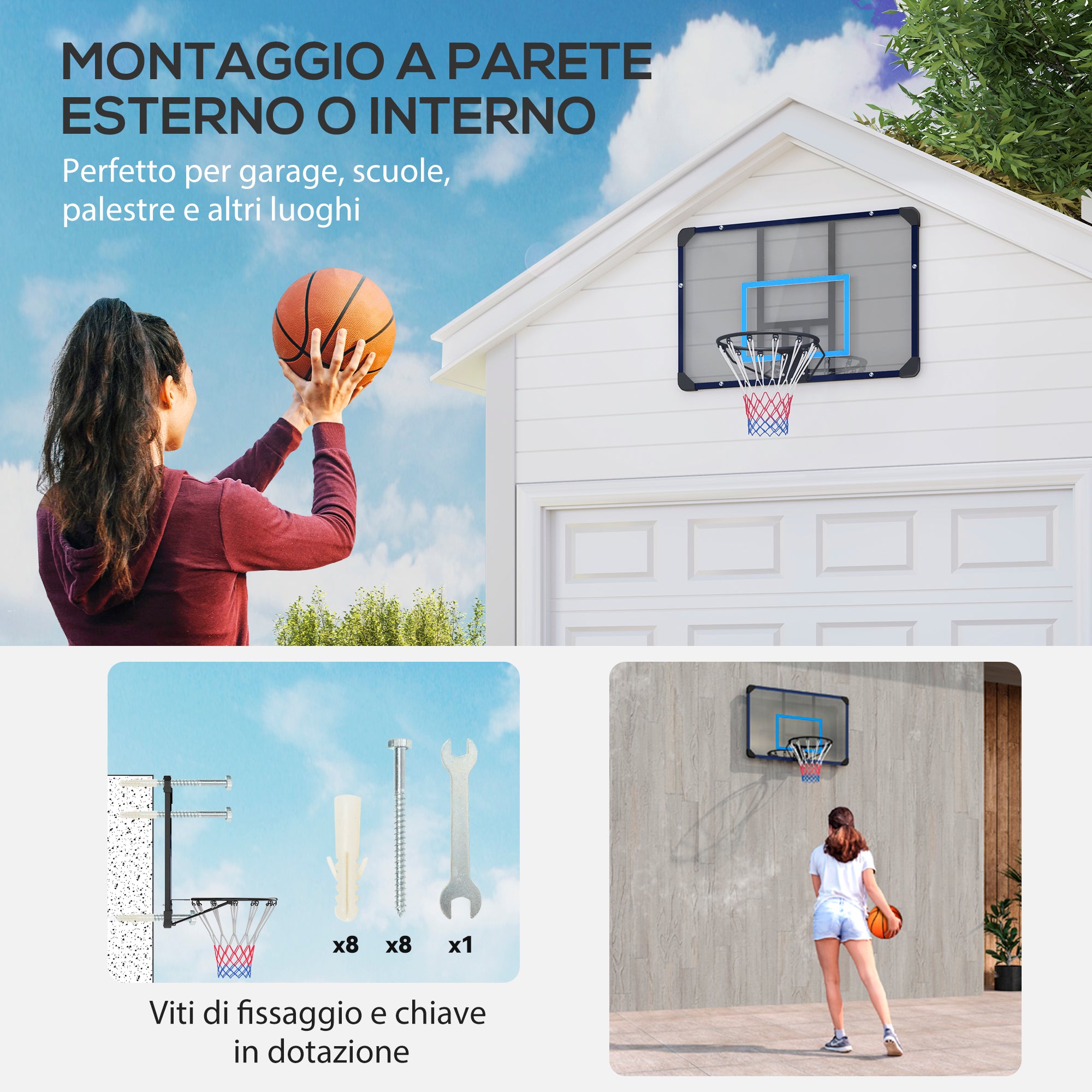 SPORTNOW Wall Basketball Hoop with Unbreakable Backboard and Steel Rim, 113x61x73 cm
