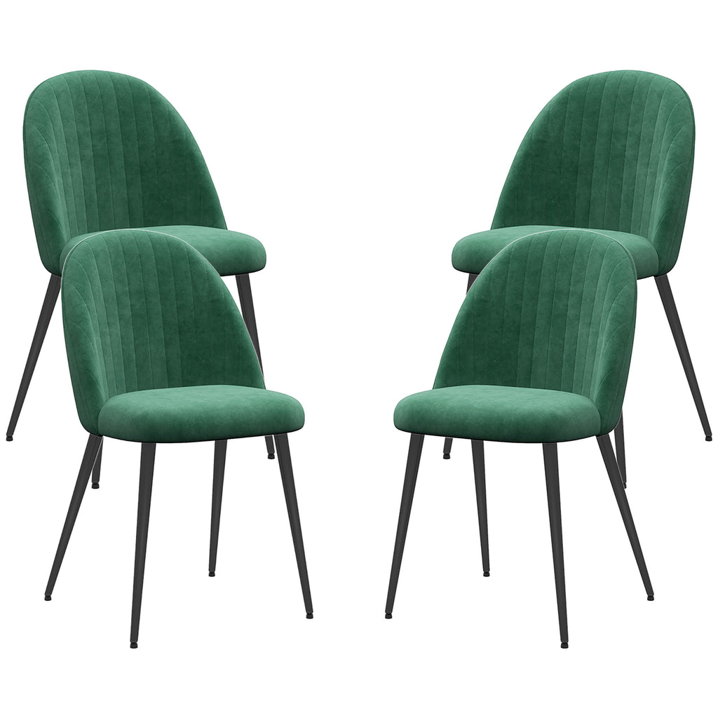 HOMCOM Set of 4 Modern Padded Chairs with Curved Back, in Velvet Effect Fabric and Steel, 50x52x83 cm, Green - Borgè