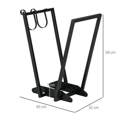 Firewood Rack with Hooks for Indoor and Outdoor Use in Steel, 45x32x58cm, Black