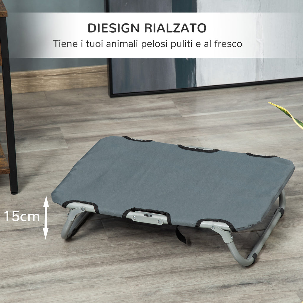 Folding Dog Bed in Steel and Oxford Fabric for Indoor and Outdoor Use, 59x46x15 cm, Grey