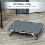 Folding Dog Bed in Steel and Oxford Fabric for Indoor and Outdoor Use, 59x46x15 cm, Grey