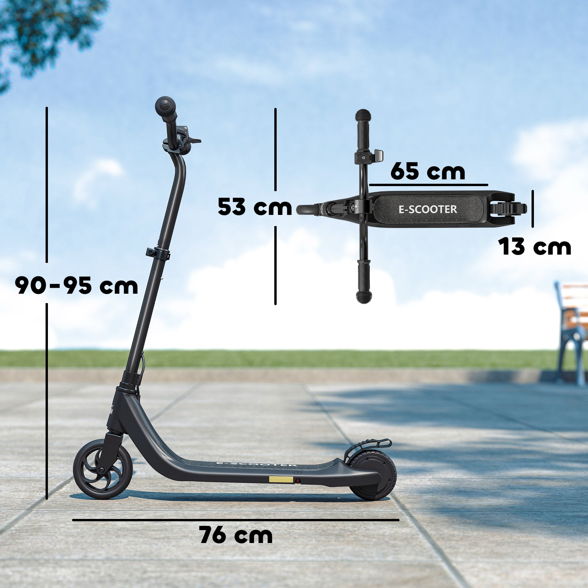 Height-Adjustable Electric Scooter for Kids Ages 6+, 76x53x90-95cm, Black