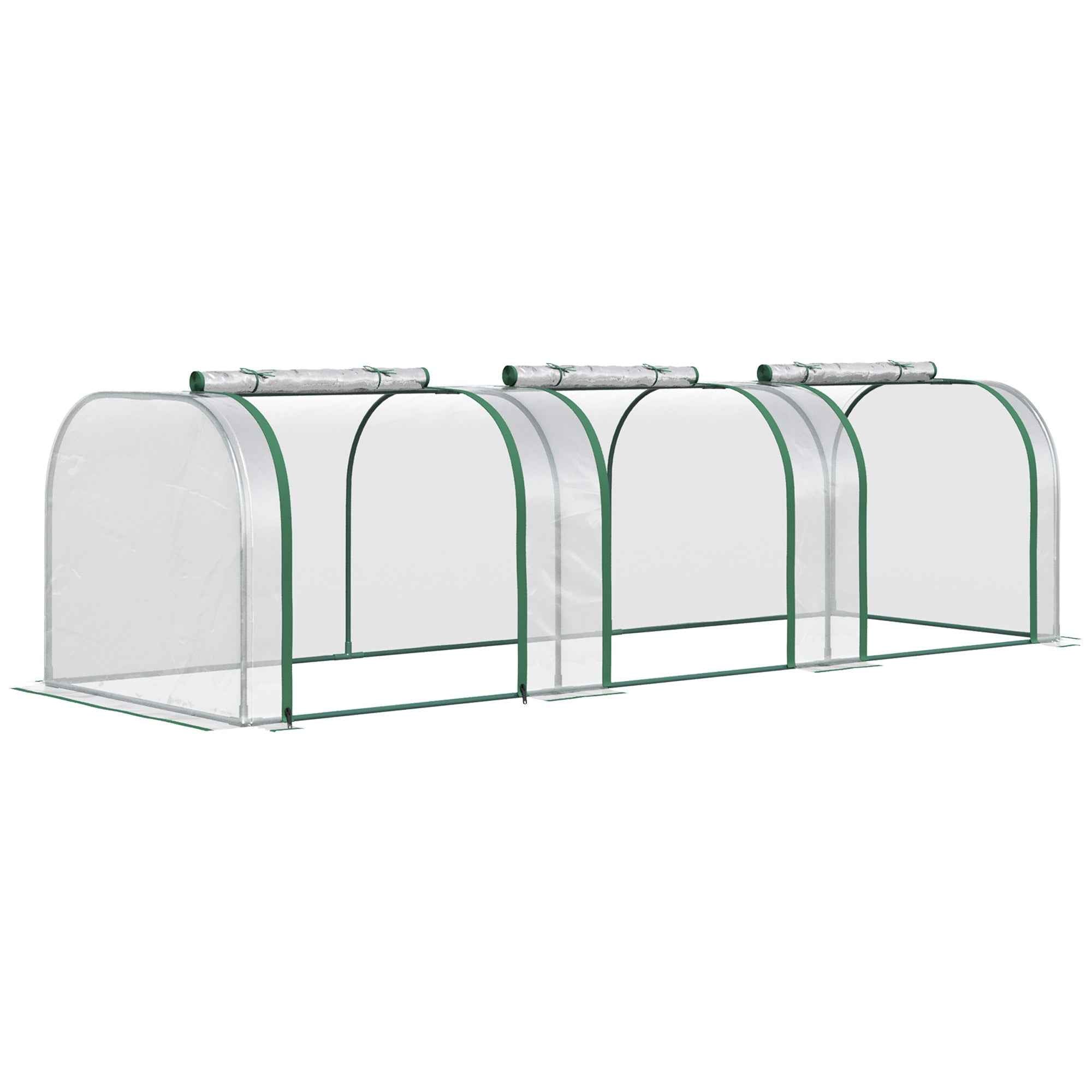 Outsunny Clear PVC and Steel Tunnel Greenhouse with Hinged Doors, 295x100x80 cm