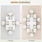 Extendable Dining Table for 4-6 People with Drop-Leaf Panels, Wooden, 120-160x80x78 cm, White