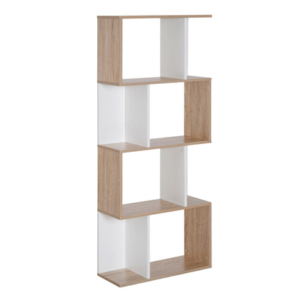 Modern Design Bookcase 4 shelves in Natural Wood and White, 60x24x148cm - Borgè