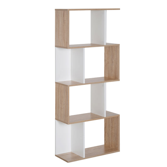 Modern Design Bookcase 4 shelves in Natural Wood and White, 60x24x148cm