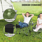 Outsunny Set of 2 Folding Camping Chairs with Footrest and Cup Holder, 82x50/100x88 cm, Green