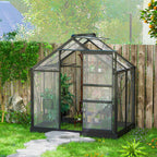 Outsunny Polycarbonate and Aluminum Garden Greenhouse with Sliding Door and Window, 190x132x201 cm, Gray