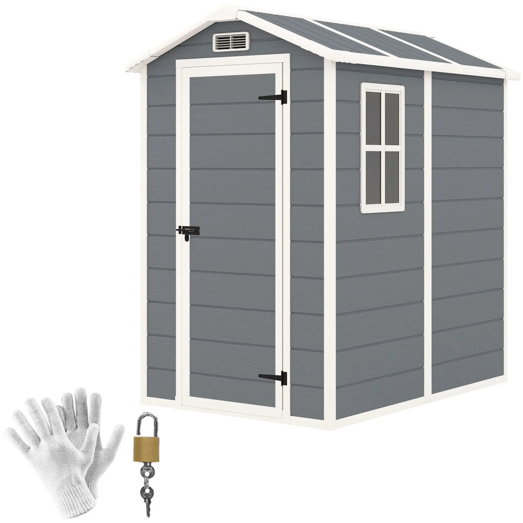 Resin Garden Shed with Floor, Lockable Door and Window, 1.3 x 1.8 m, Grey