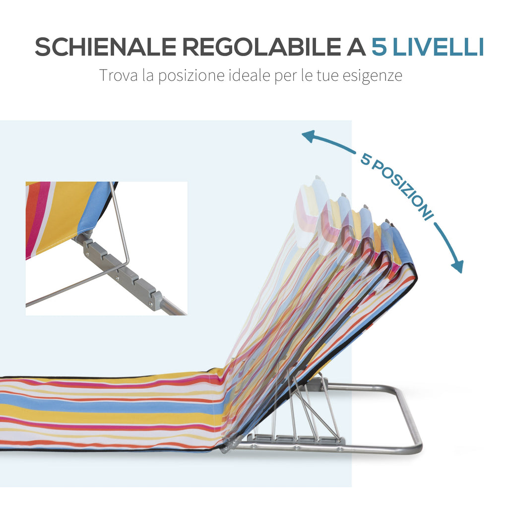 Set of 2 Folding Beach Chairs with Adjustable Backrest and Headrest, 53x124x35-45 cm, Multicolor