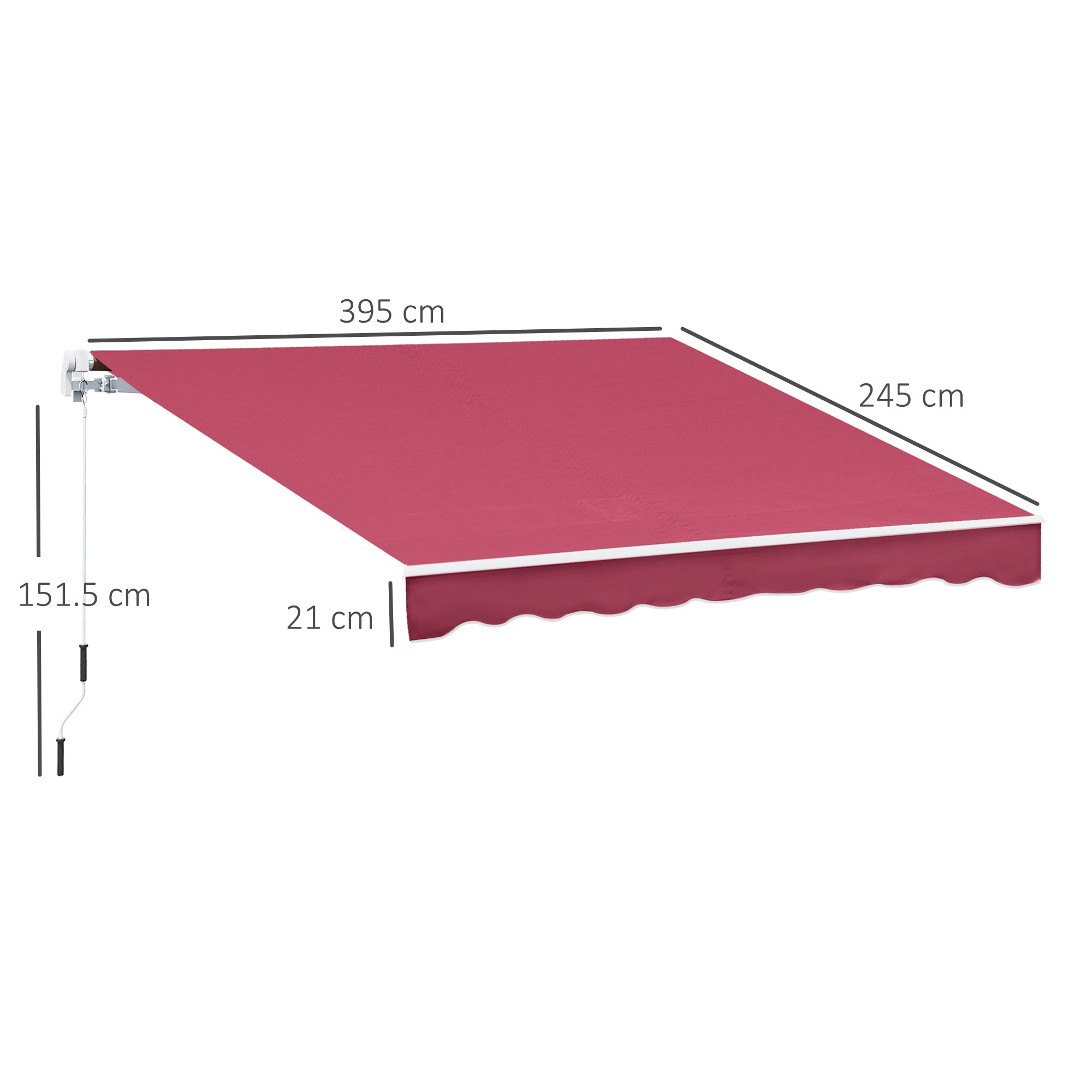 4x2.5m Hand Cranked Metal and Aluminum Outdoor Awning, Dark Red