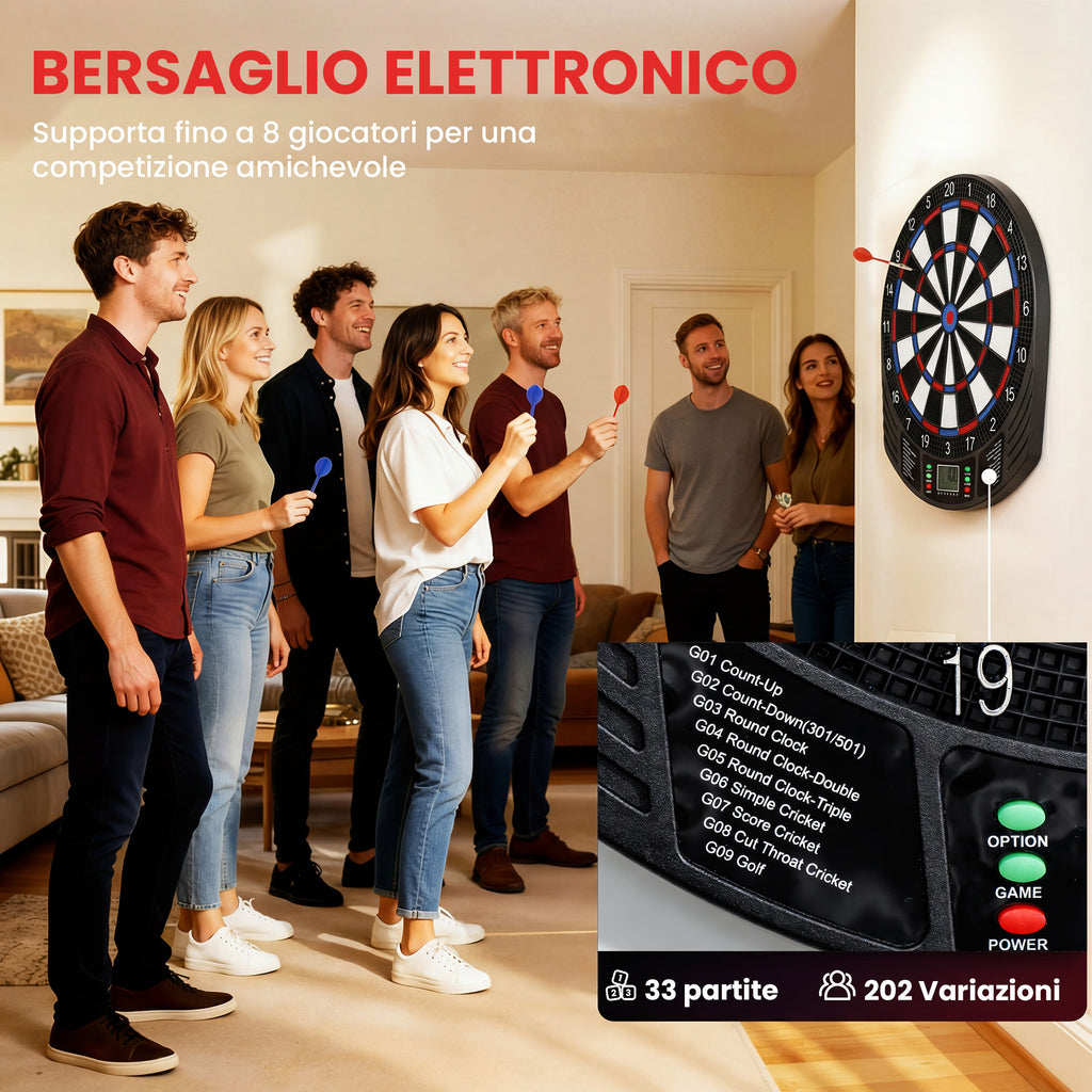 SPORTNOW Electronic Dartboard, Soft Tip Dartboard with 6 Darts and LCD Display, for 8 Players, 18 Games and 159 Variations