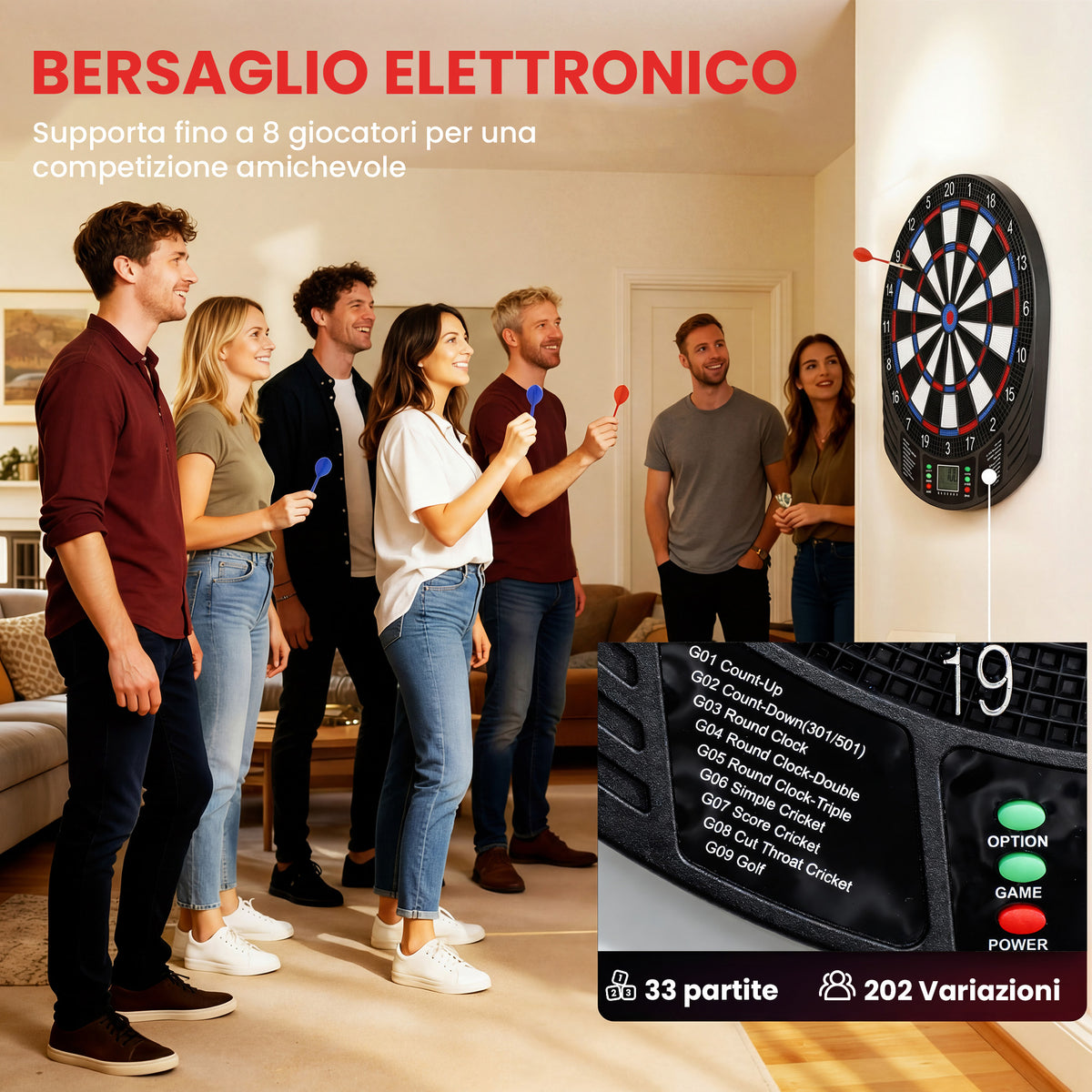 SPORTNOW Electronic Dartboard, Soft Tip Dartboard with 6 Darts and LCD Display, for 8 Players, 18 Games and 159 Variations