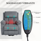 Lifting Armchair with 8 Massage Points and Storage Pocket, in Faux Leather and Steel, 90x95x103 cm, Grey