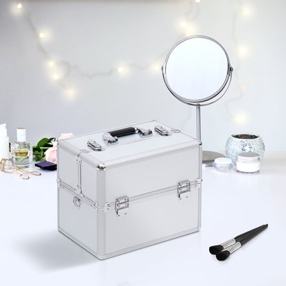 Makeup Case with 2 Locks, Aluminum, 36.5x24x29 cm, Silver