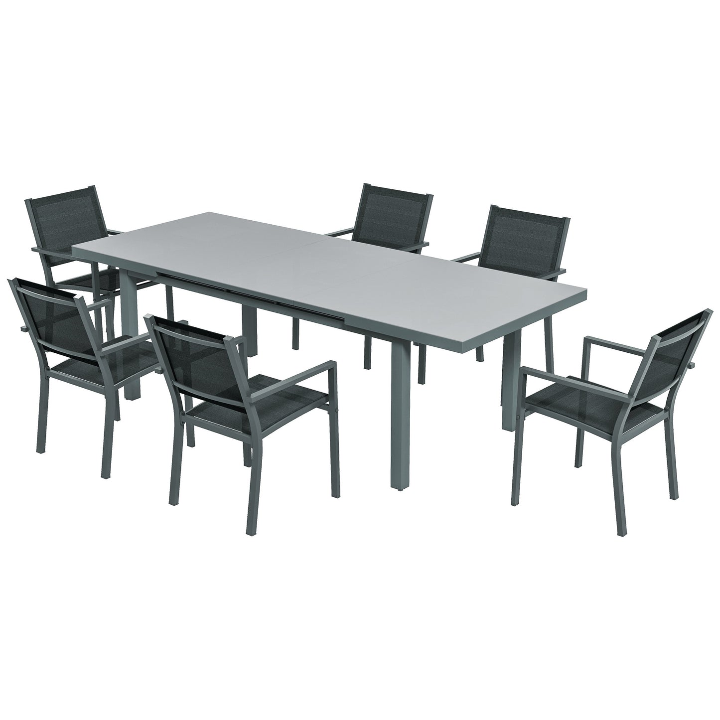 Outsunny garden set 7 aluminum pieces with 6 folding chairs and extendable table, gray and black