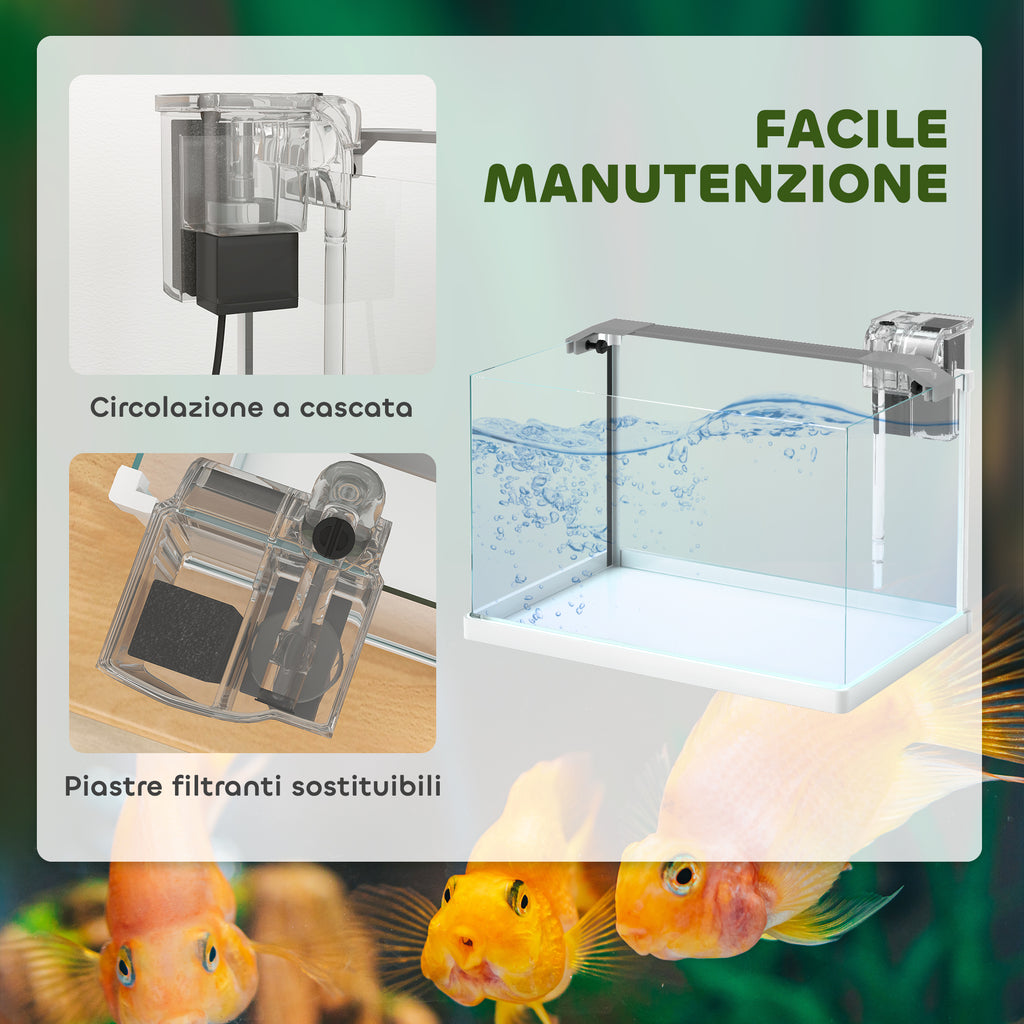 Glass Aquarium with LED Lights 20L, Filter and Water Pump, 38x26x27 cm, White