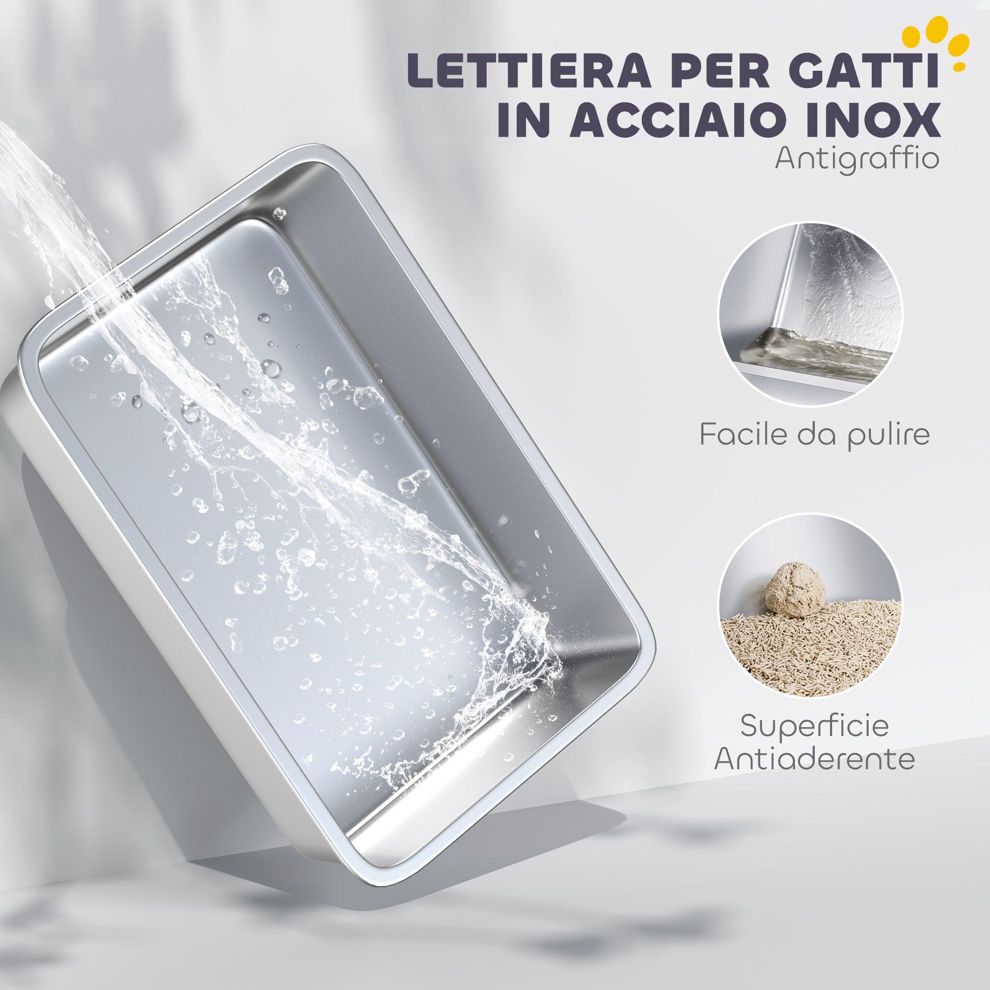 PawHut Stainless Steel Litter Box for Large Cats with Flip Lid, Scoop and Deodorizer, Light Grey