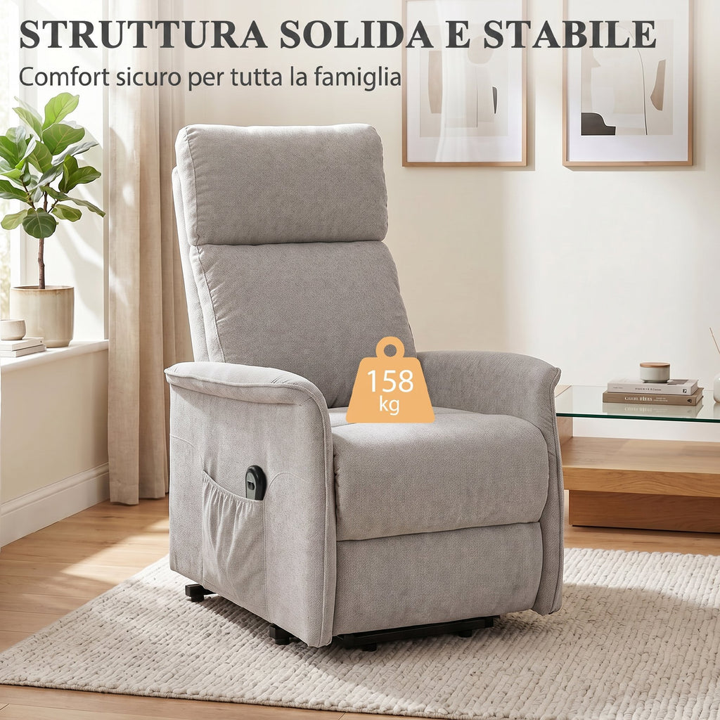 HOMCOM Electric Lift Recliner Chair in Chenille with High Back and Remote Control, Light Grey