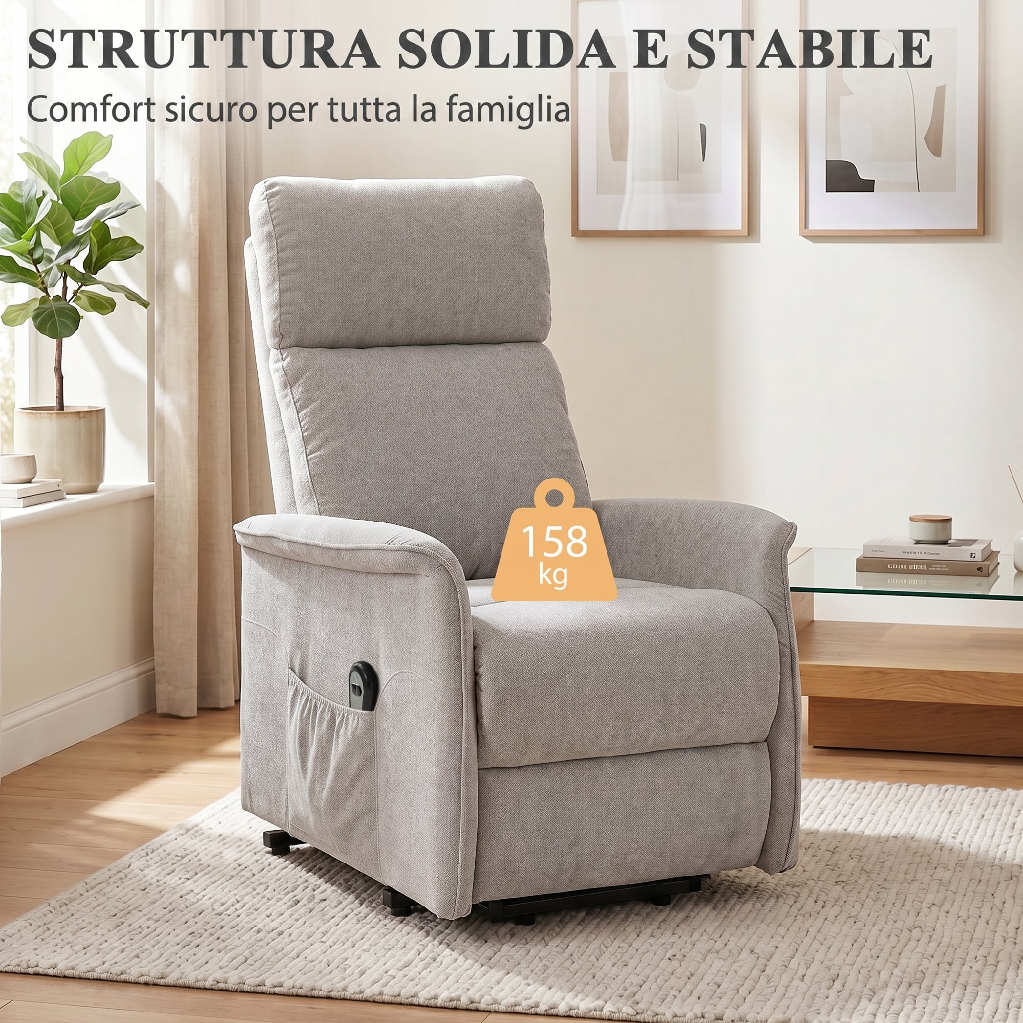 HOMCOM Electric Lift Recliner Chair in Chenille with High Back and Remote Control, Light Grey