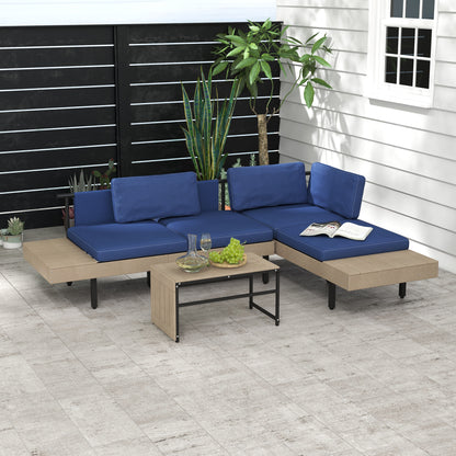 Elegant Garden Outdoor Garden furniture: Blue Corner Sofa & Steel Coffee Table - Borgè