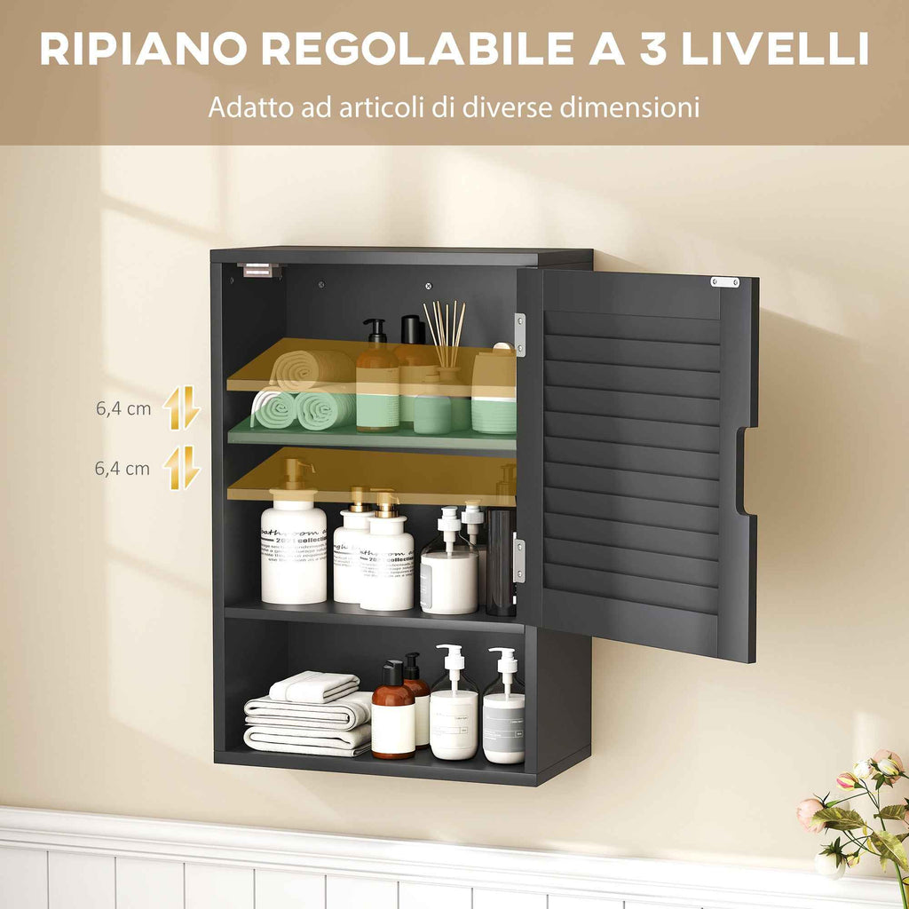 HOMCOM Wall-Mounted Bathroom Cabinet with Adjustable Shelf and Soft-Close Door, 40x20x60 cm, Black