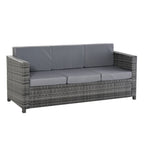 Outsunny 3-Seater Outdoor Sofa in PE Rattan and Metal with Seat and Back Cushions, 185x70x80 cm, Grey