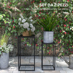 Plant Stand Table Set of 2 in Steel for Indoor and Outdoor Use, 25x25x58.5 cm and 31x31x65 cm, Black