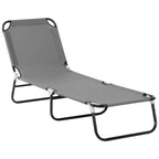 Outsunny Folding Garden Lounger with Adjustable Backrest, Steel and Oxford Fabric, 188x56x28cm, Grey