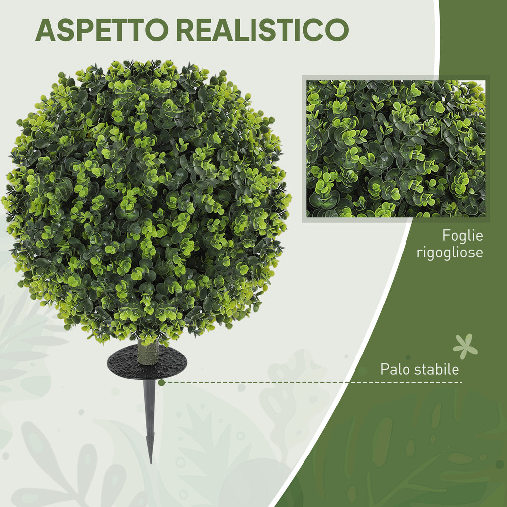 Set of 2 Artificial Boxwood Plants, 40 cm, with Integrated Stake, for Indoor and Outdoor Use, Green