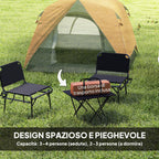 Waterproof 3-Person Camping Tent with Pocket, Lantern Hook and Bag, 2x2x1.35m, Orange