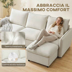 3-Seater Modular Corner Sofa in Breathable Leather-Effect Fabric with Storage, Footrest, Cushions, Cream