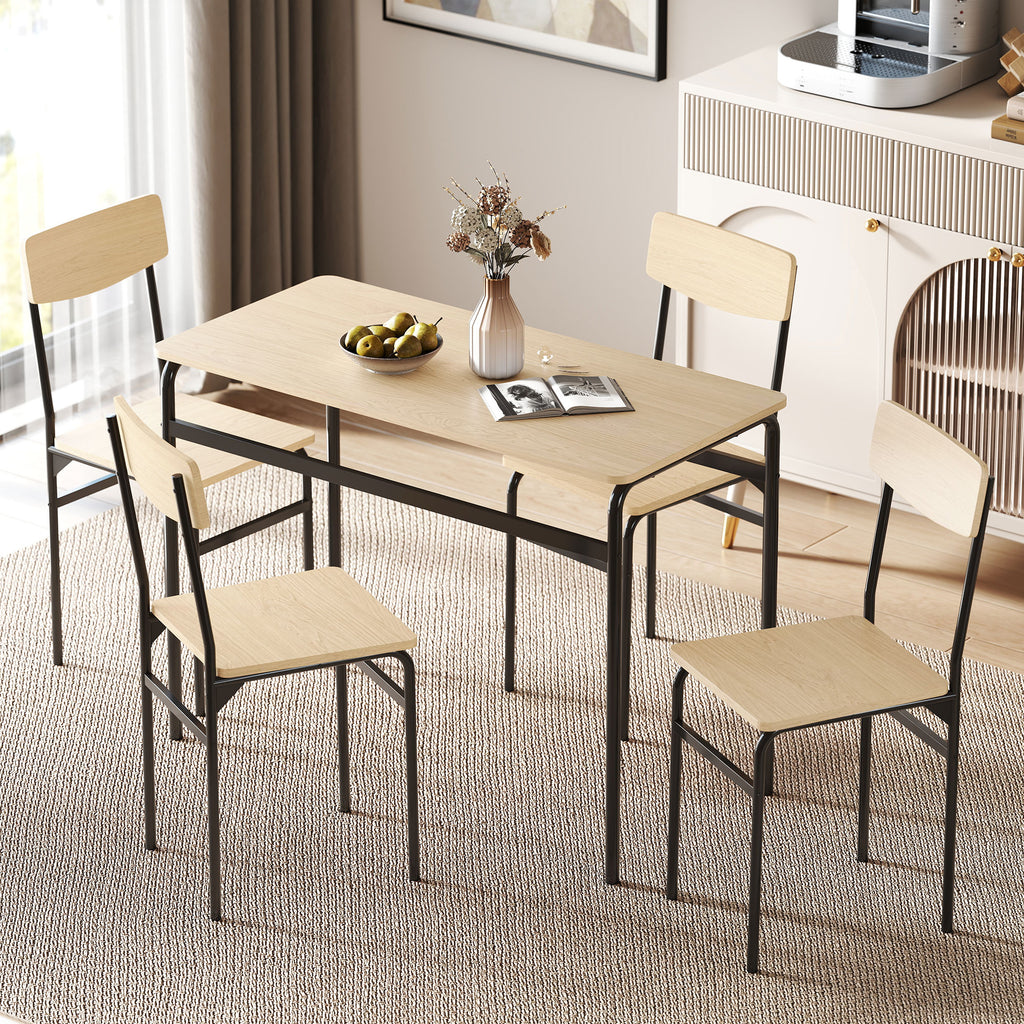 5-Piece Dining Set with Rectangular Table and 4 Dining Chairs, Wood and Metal, Black and Wood Color
