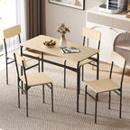5-Piece Dining Set with Rectangular Table and 4 Dining Chairs, Wood and Metal, Black and Wood Color