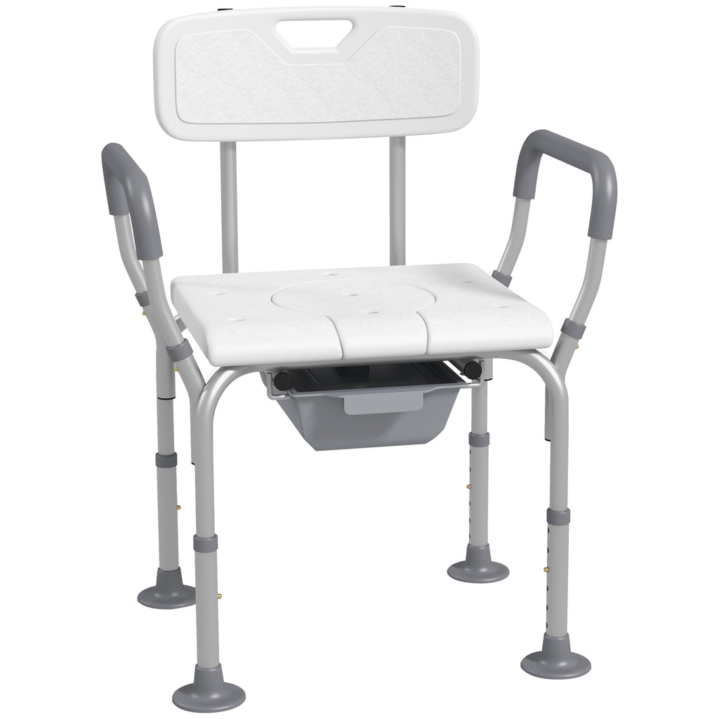 3-in-1 Shower Chair with Backrest and Armrests, Adjustable Height and Non-Slip Feet, White