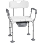 3-in-1 Shower Chair with Backrest and Armrests, Adjustable Height and Non-Slip Feet, White