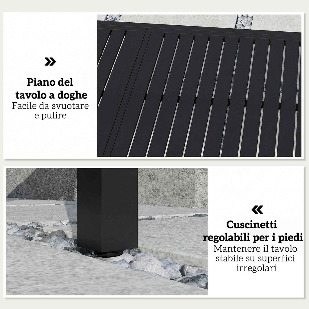 Outsunny Extendable Garden Table for 6-8 People, Aluminum with Slatted Top, Black