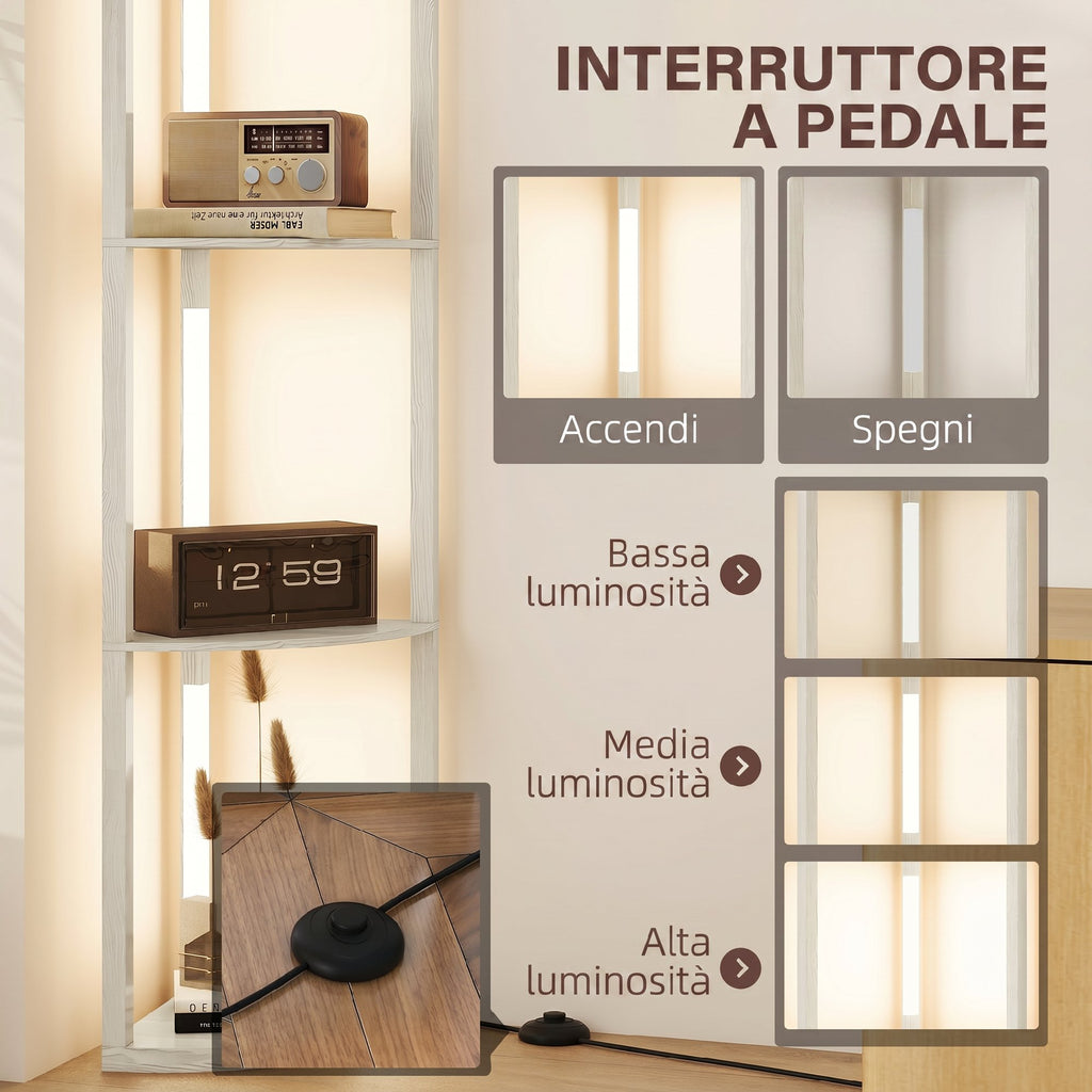 HOMCOM Floor Lamp with 4 Shelves, 3-Level Adjustable LED Light, 4 Shelves, 41x29.5x163.5 cm, Oak