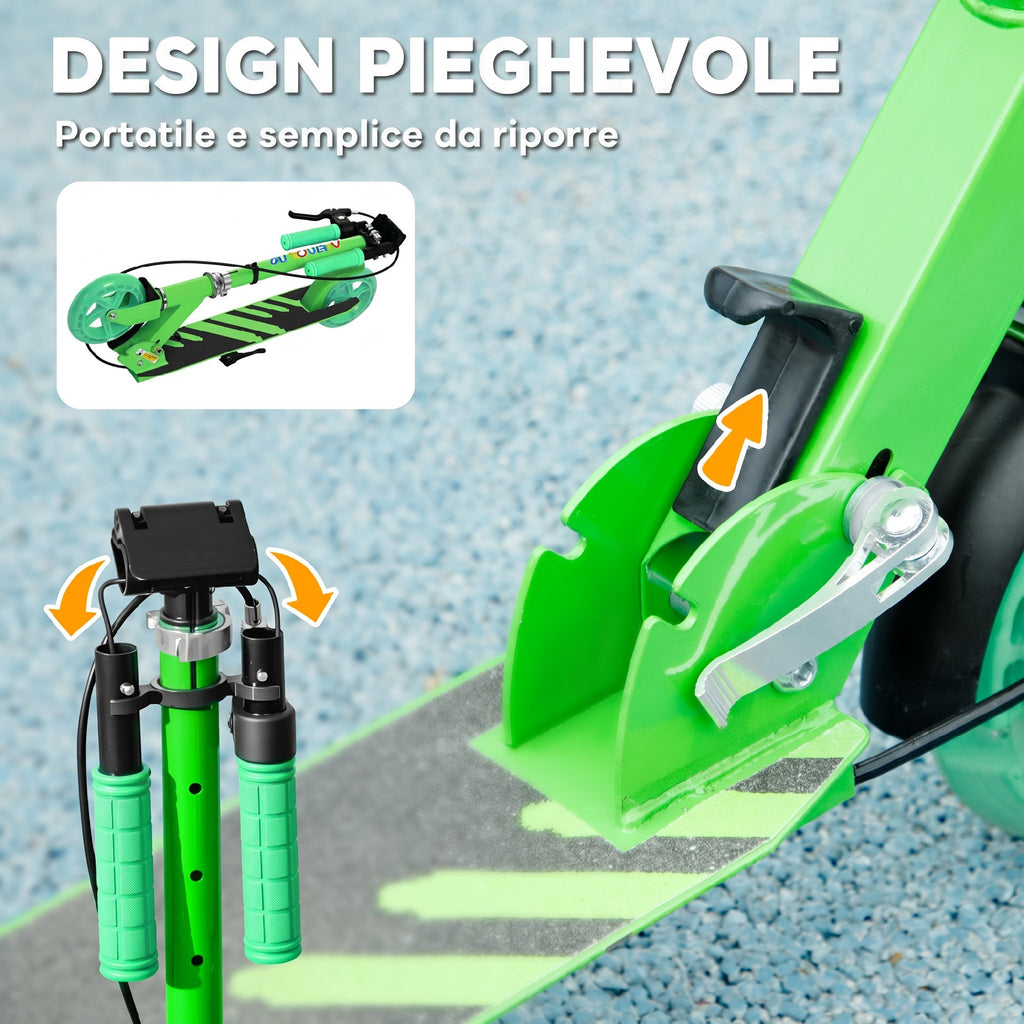 AIYAPLAY Scooter for Kids Ages 3-8 with Light-Up Wheels, Adjustable Handle and Rear Brake, Green