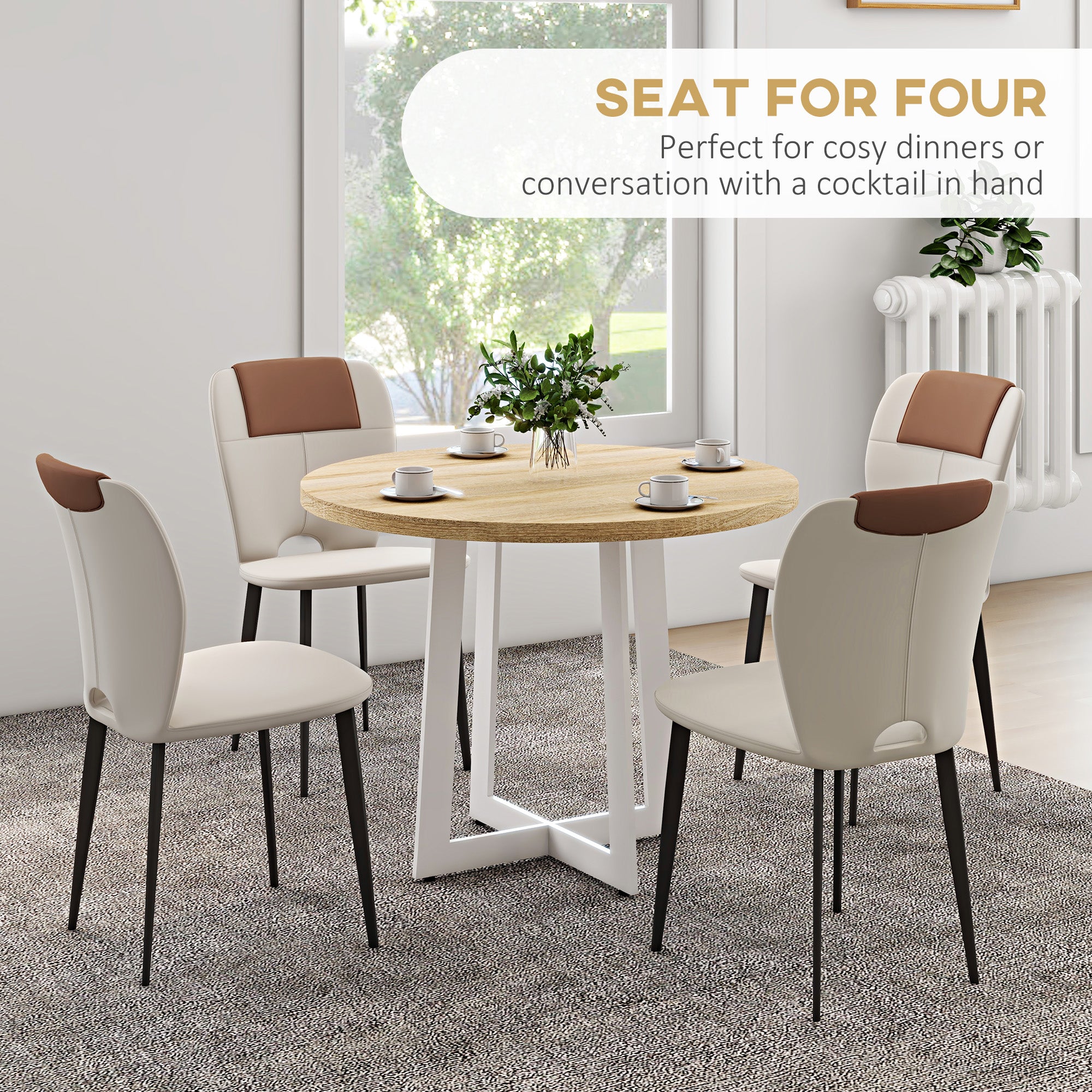 HOMCOM Modern Round Dining Table for 4 People, Ø100x75cm, Natural Wood and White - Borgè