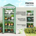 Outsunny 4-Tier Balcony Greenhouse with 4 Wheels and Roll-Up Entrance, Steel and PE, 69x50x165 cm, Green