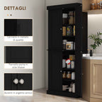 HOMCOM Tall Kitchen Cabinet with 6 Adjustable Shelves and 4 Wooden Doors, 76x40.5x184 cm, Black