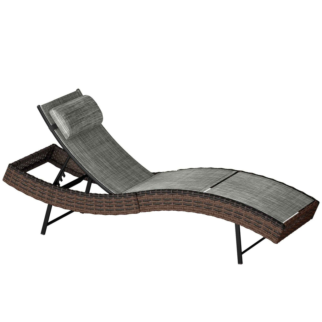 Outsunny S-Shaped Rattan Garden Sun Lounger with 5-Position Cushion, 60x198x44cm, Brown
