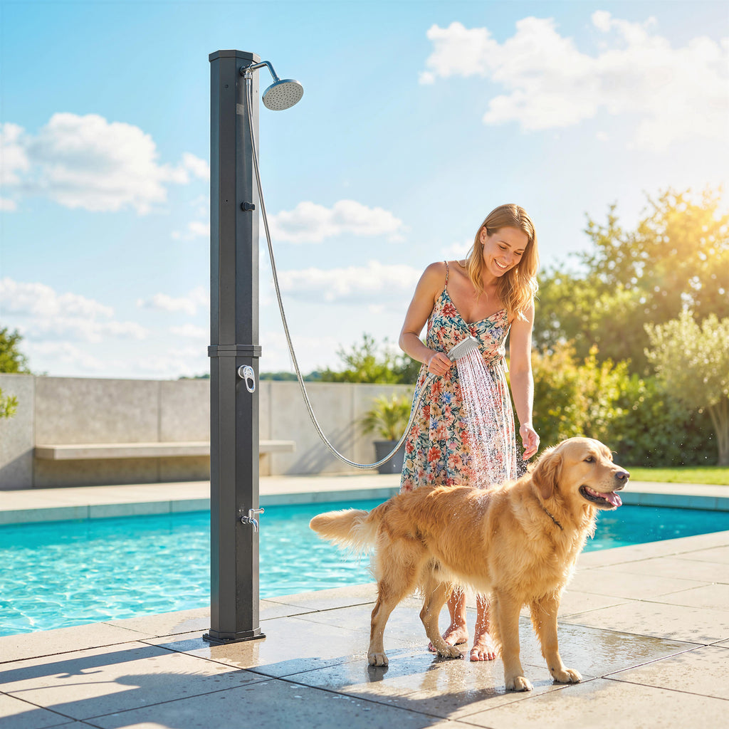 Outsunny 60L Solar Shower, Outdoor Garden Shower with 2 Heated Shower Heads