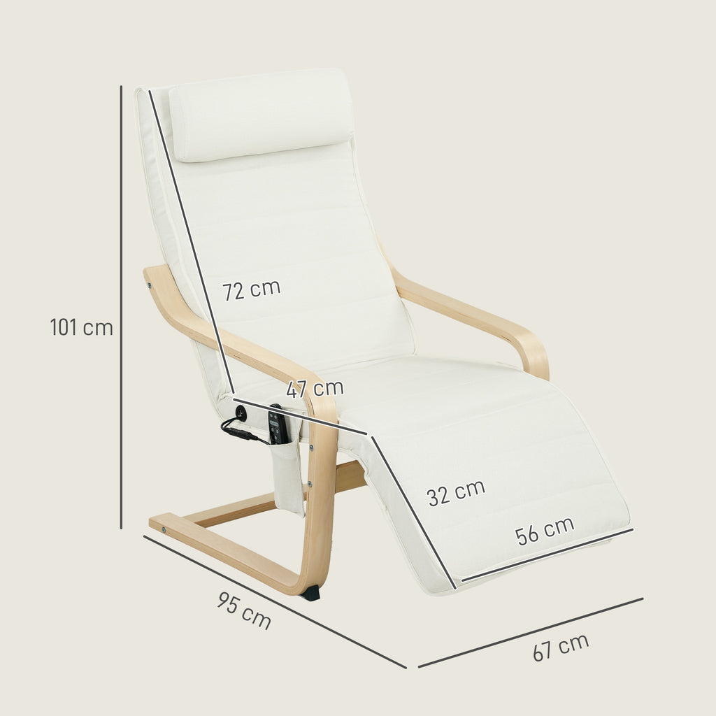Heated and Massage Relaxing Chair with Adjustable Footrest and Remote Control, 67x95x101 cm, Cream
