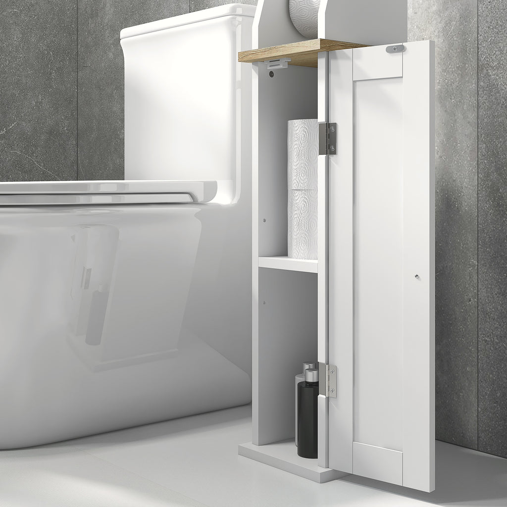 kleankin Bathroom Cabinet Space-Saving Toilet Paper Holder with Cabinet and Adjustable Shelf, 18x20x80 cm, White