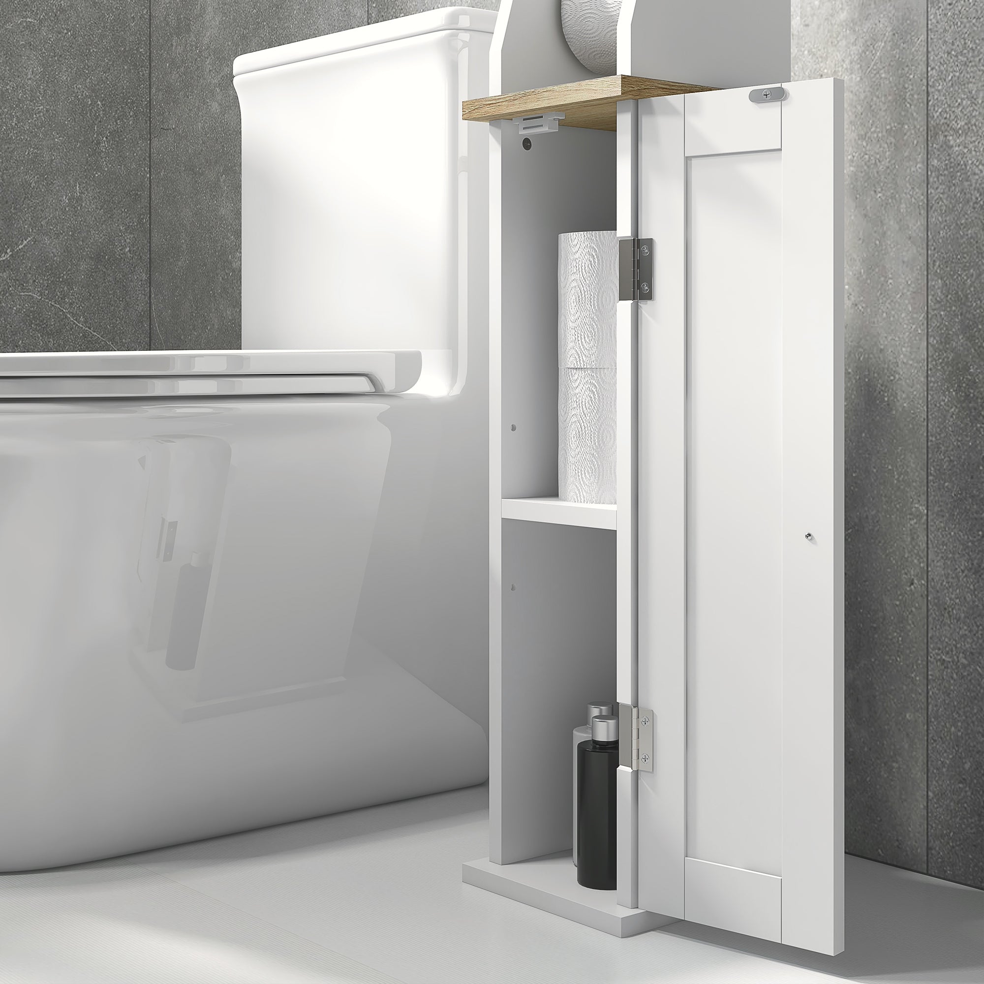 kleankin Bathroom Cabinet Space-Saving Toilet Paper Holder with Cabinet and Adjustable Shelf, 18x20x80 cm, White