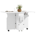 HOMCOM Folding Leaf Table with 3-Level Shelves, Box and Wheels, in MDF, 130x80x76.5 cm, White - Borgè